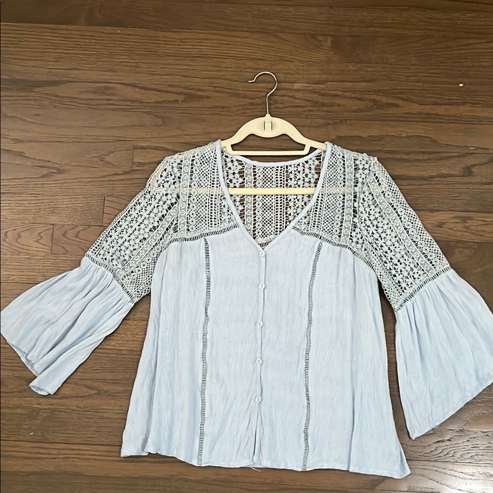 Cream Bell Sleeve Blouse with Pleated Relaxed Fit